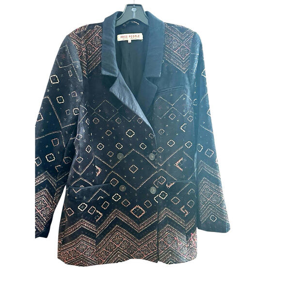 FREE PEOPLE Double Breasted Blazer Jacket Geometric Velour Size Xl #1479 - Picture 7 of 14
